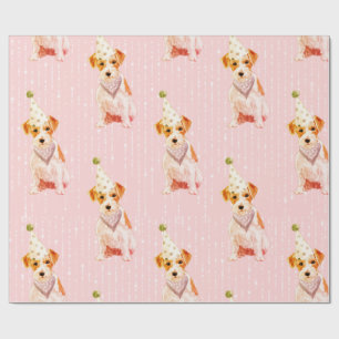 Birthday Jack Russell Dog Pink Party Hat Wrapping Paper