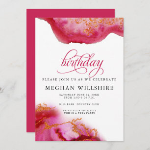 Birthday January  Garnet Watercolor Geode Invitation