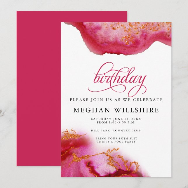 Birthday January  Garnet Watercolor Geode Invitation (Front/Back)