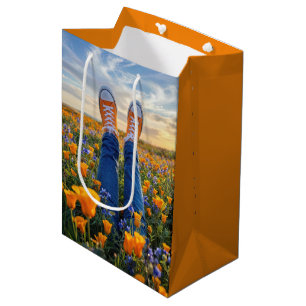 Birthday Jeans and Orange Sneakers in Flowers Medium Gift Bag