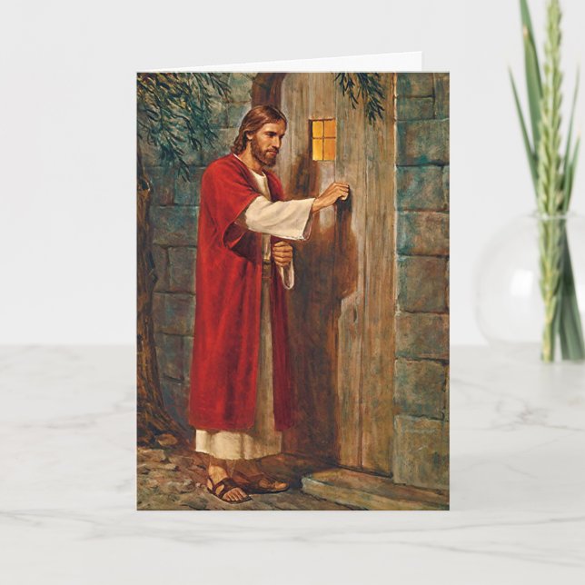 Birthday Jesus Knocks On The Door Card (Front)