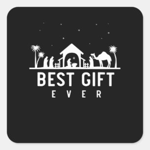 Birthday Jesus Nativity Religious Christmas Christ Square Sticker