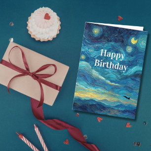 Birthday Jet Fighter Aeroplane Blue Clouds Van Gog Card