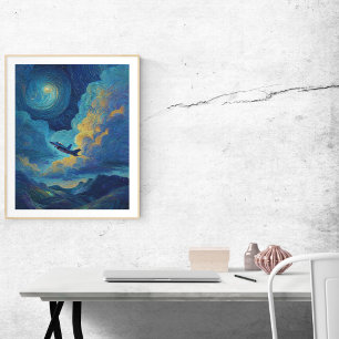 Birthday Jet Fighter Aeroplane Clouds Van Gogh  Poster