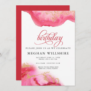 Birthday July Ruby Watercolor Geode Invitation