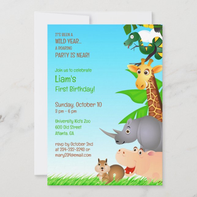 Birthday Jungle Animals Flat Invitation (Front)