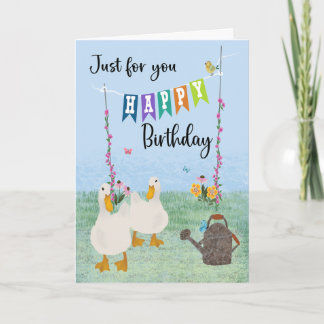 Birthday Just for You Ducks and Flowers Card