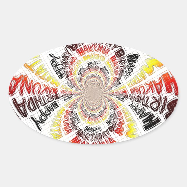 Birthday Kaleidoscope Art Print Oval Sticker (Front)