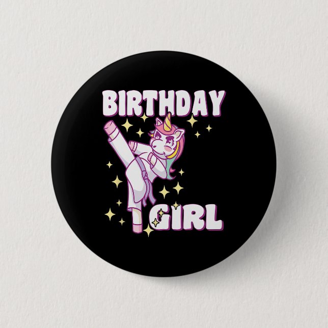 Birthday Karate Unicorn Girl  6 Cm Round Badge (Front)