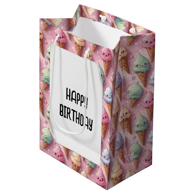 Birthday Kawaii Art Ice Cream Cones Medium Gift Bag (Front Angled)
