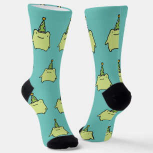 Birthday Kawaii Green Frog - Cute Party Pattern  Socks