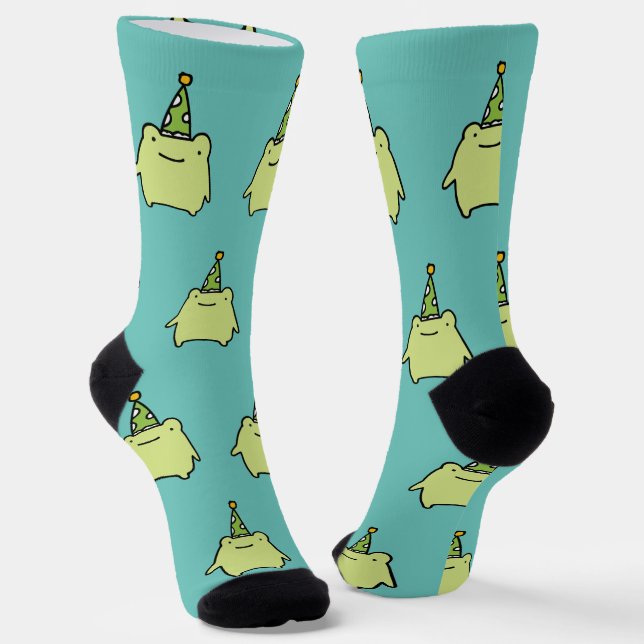 Birthday Kawaii Green Frog - Cute Party Pattern  Socks (Angled)