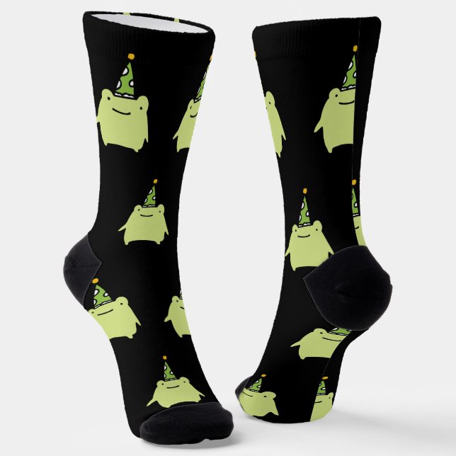 Birthday Kawaii Green Frog - Cute Party Pattern  Socks (Angled)