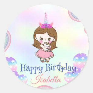Birthday kawaii rainbow unicorn Party for Girls Classic Round Sticker