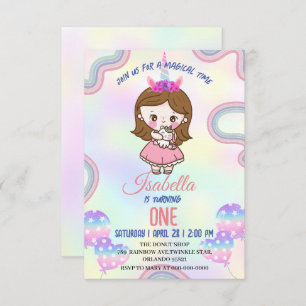 Birthday kawaii rainbow unicorn Party for Girls Thank You Card