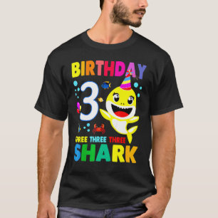Birthday Kids Kids Shark 3rd Girl Three 3 Year Ol T-Shirt