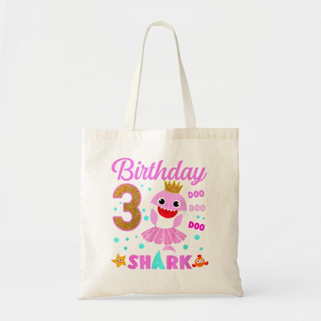 Birthday Kids Kids Shark  3rd Girl Three 3 Year Ol Tote Bag (Front)