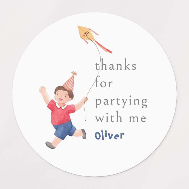 Birthday Kids Party Boy Kite Thank You Stickers (Design 1)