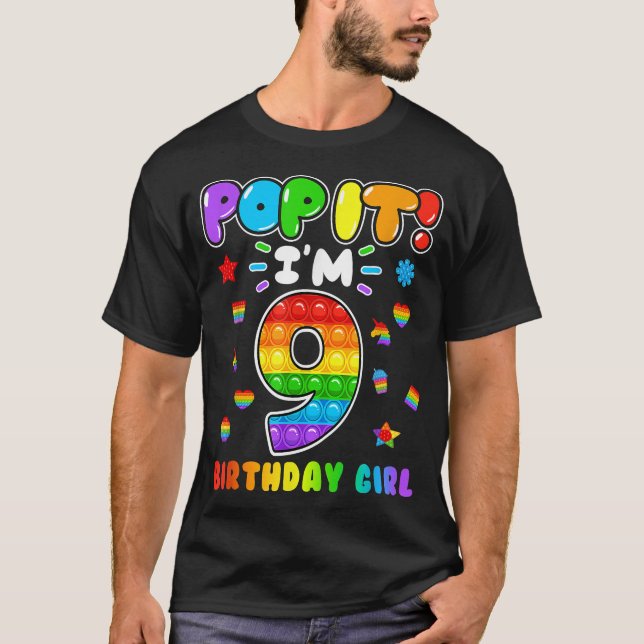 Birthday Kids Pop It I Am 9 Years Old 9th Birthday T-Shirt (Front)