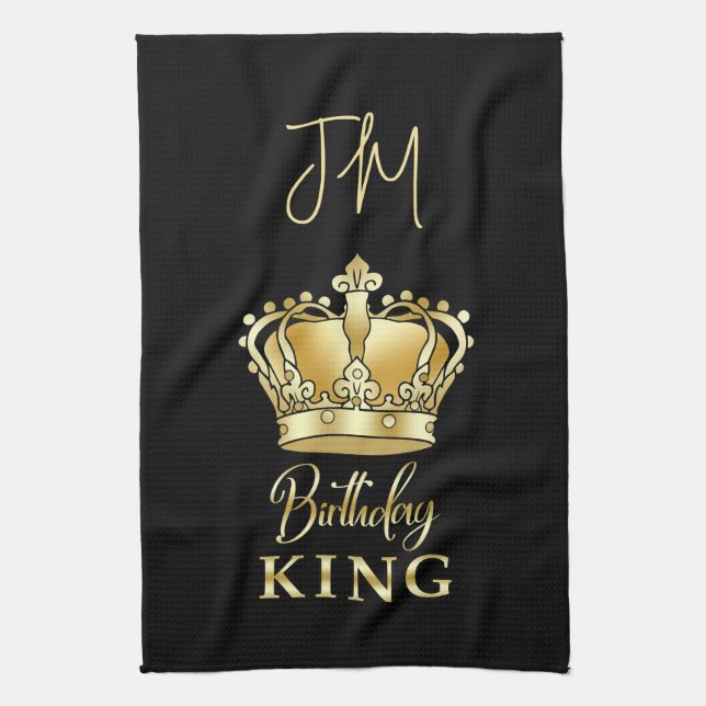 Birthday King Gold Crown Queen Luxury Monogram Tea Towel (Vertical)