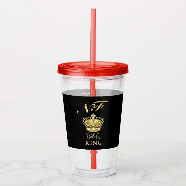 Birthday King Gold Crown Royal Monogram Luxury Acrylic Tumbler (Front)