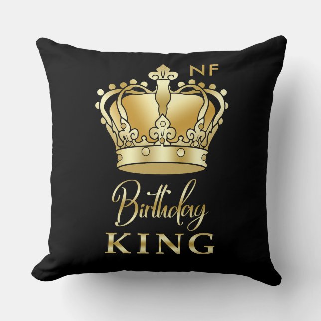 Birthday King Gold Crown Royal Monogram Luxury Cushion (Front)