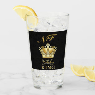 Birthday King Gold Crown Royal Monogram Luxury Glass