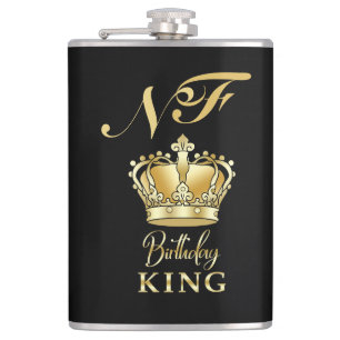 Birthday King Gold Crown Royal Monogram Luxury Hip Flask