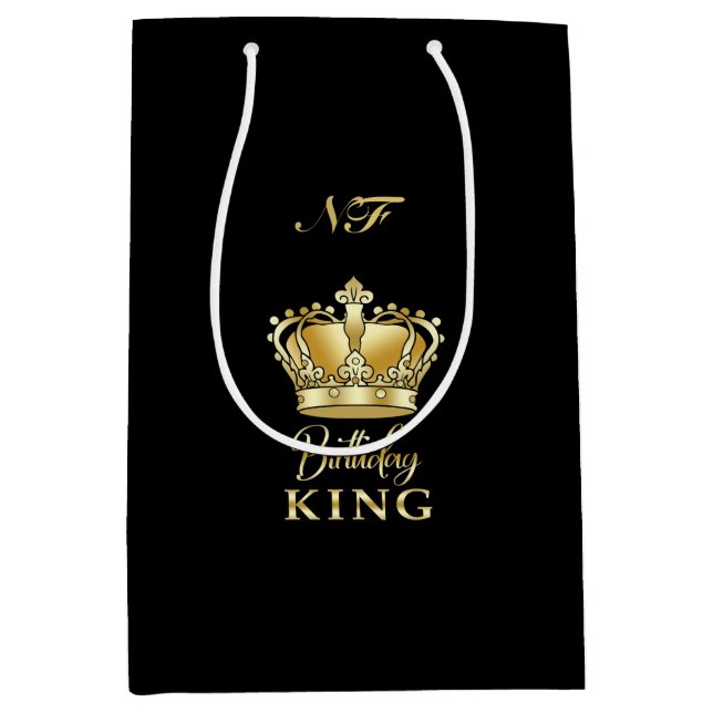 Birthday King Gold Crown Royal Monogram Luxury Medium Gift Bag (Front)
