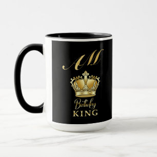 Birthday King Gold Crown Royal Monogram Luxury Mug