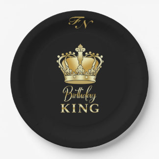 Birthday King Gold Crown Royal Monogram Luxury Paper Plate