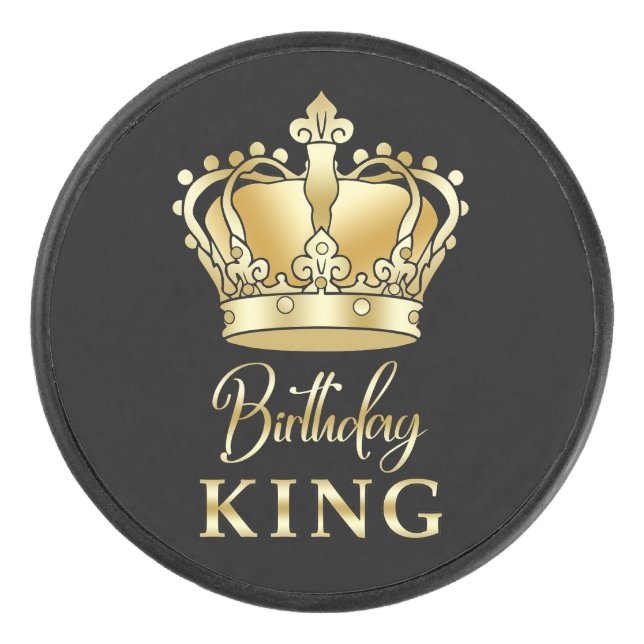 Birthday King Gold Crown Royal Queen Luxury Hockey Puck (Front)