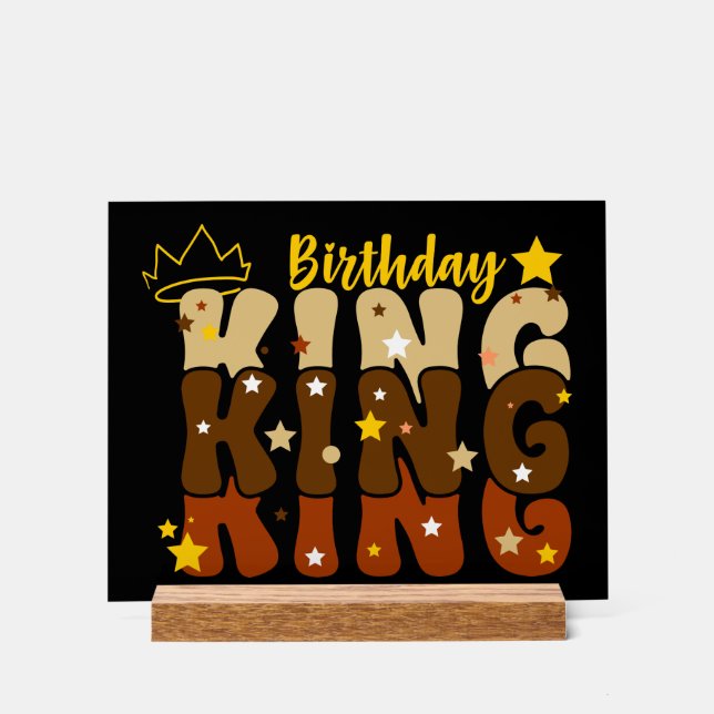 Birthday King Groovy Typo Acrylic Sign (Front)