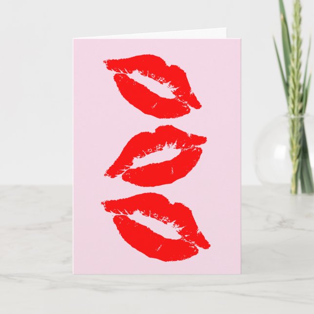 BIRTHDAY KISSES RED LIPS CARD (Front)