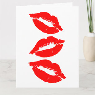 BIRTHDAY KISSES RED LIPS GREETING CARD
