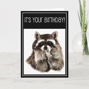Birthday Kisses with Cute Watercolor Racoon Card