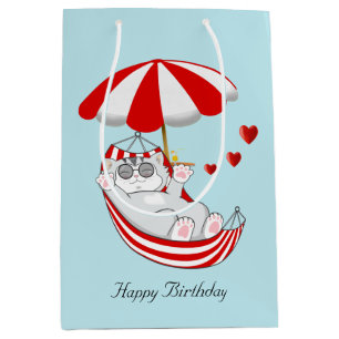 Birthday Kitten in Red & White Hammock Medium Gift Bag