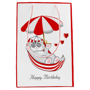 Birthday Kitten in Red & White Hammock Medium Gift Medium Gift Bag