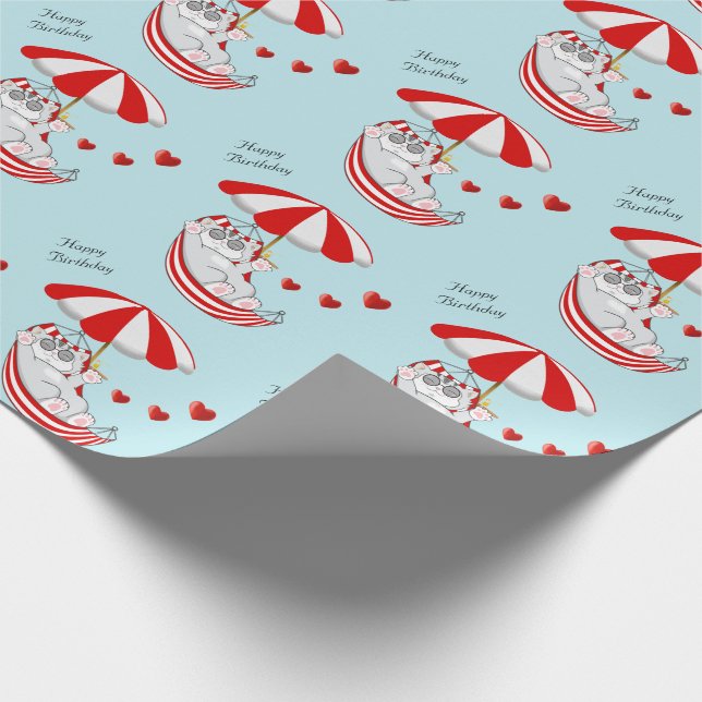 Birthday Kitten in Red & White Hammock Wrapping Paper (Corner)