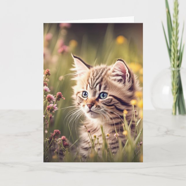 Birthday Kitten In Wildflowers Card (Front)