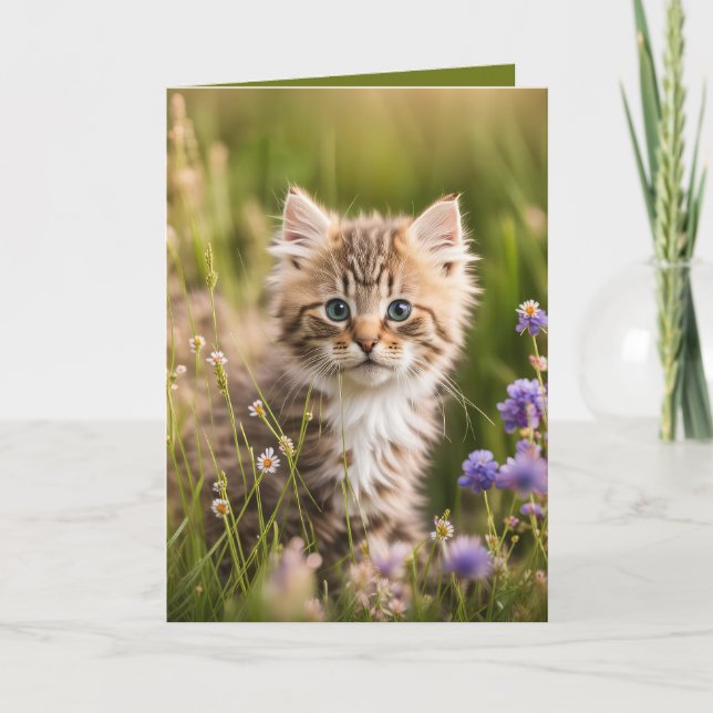 Birthday Kitten In Wildflowers Card (Front)