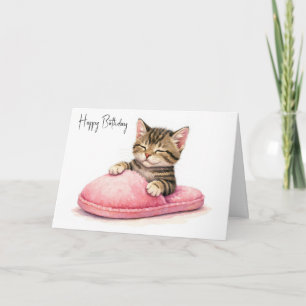 Birthday Kitten Sleeping in a Pink Slipper Card