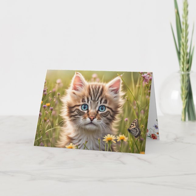 Birthday Kitten With Butterfly Card (Front)