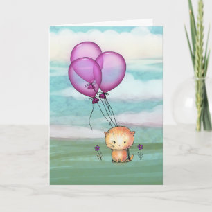 Birthday Kitten with Purple Balloons Card