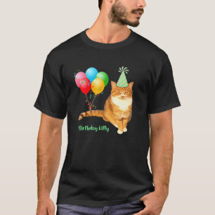 Birthday Kitty Orange Tabby Cat With Balloons And  T-Shirt