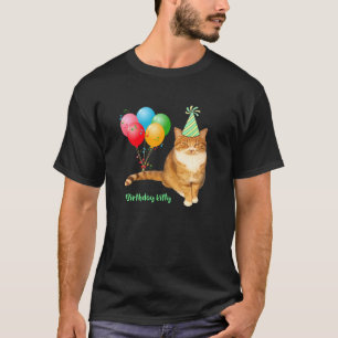 Birthday Kitty Orange Tabby Cat With Balloons And  T-Shirt