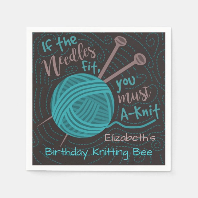 Birthday Knitting Bee Party | Funny Knitting Yarn Napkin (Front)