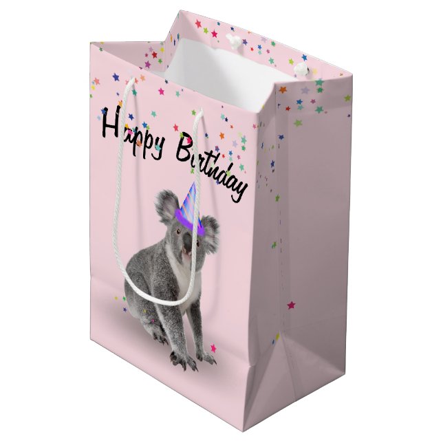 Birthday Koala Bear and Star Confetti   Medium Gift Bag (Front Angled)