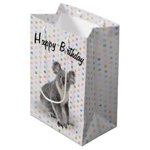 Birthday Koala Bear on Polka Dots Medium Gift Bag