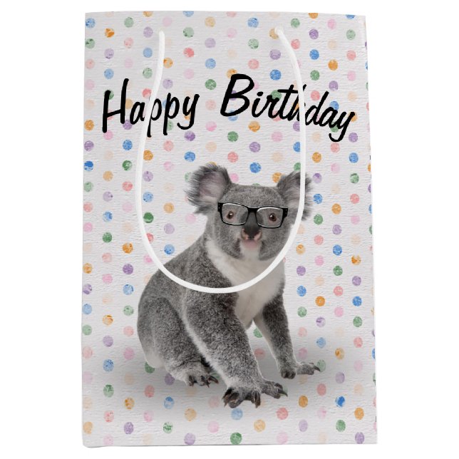 Birthday Koala Bear with Glasses  Medium Gift Bag (Front)